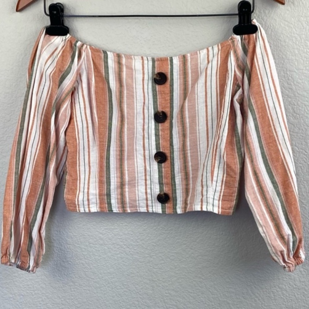 Striped Crop Top Off Shoulder Chambray Size Small